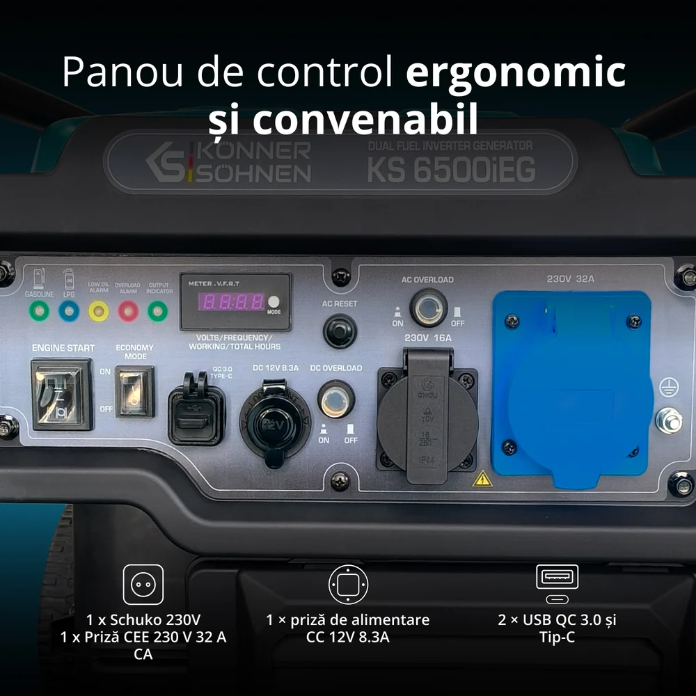 Generator cu invertor pe GPL/benzina Konner & Sohnen KS 6500iEG, 6.5 kW, monofazat, pornire electrica [7]