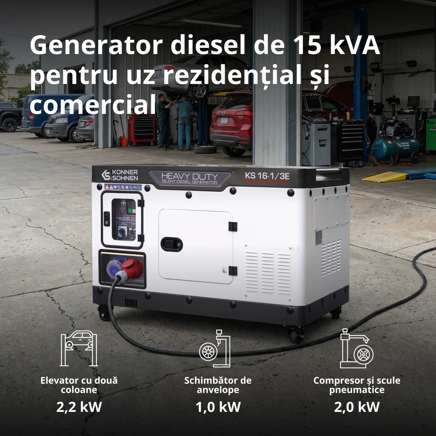Generator insonorizat diesel Konner & Sohnen KS 16-1/3E, 16 kVA (230V), 20 kVA (400V), AVR, pornire electrica [2]
