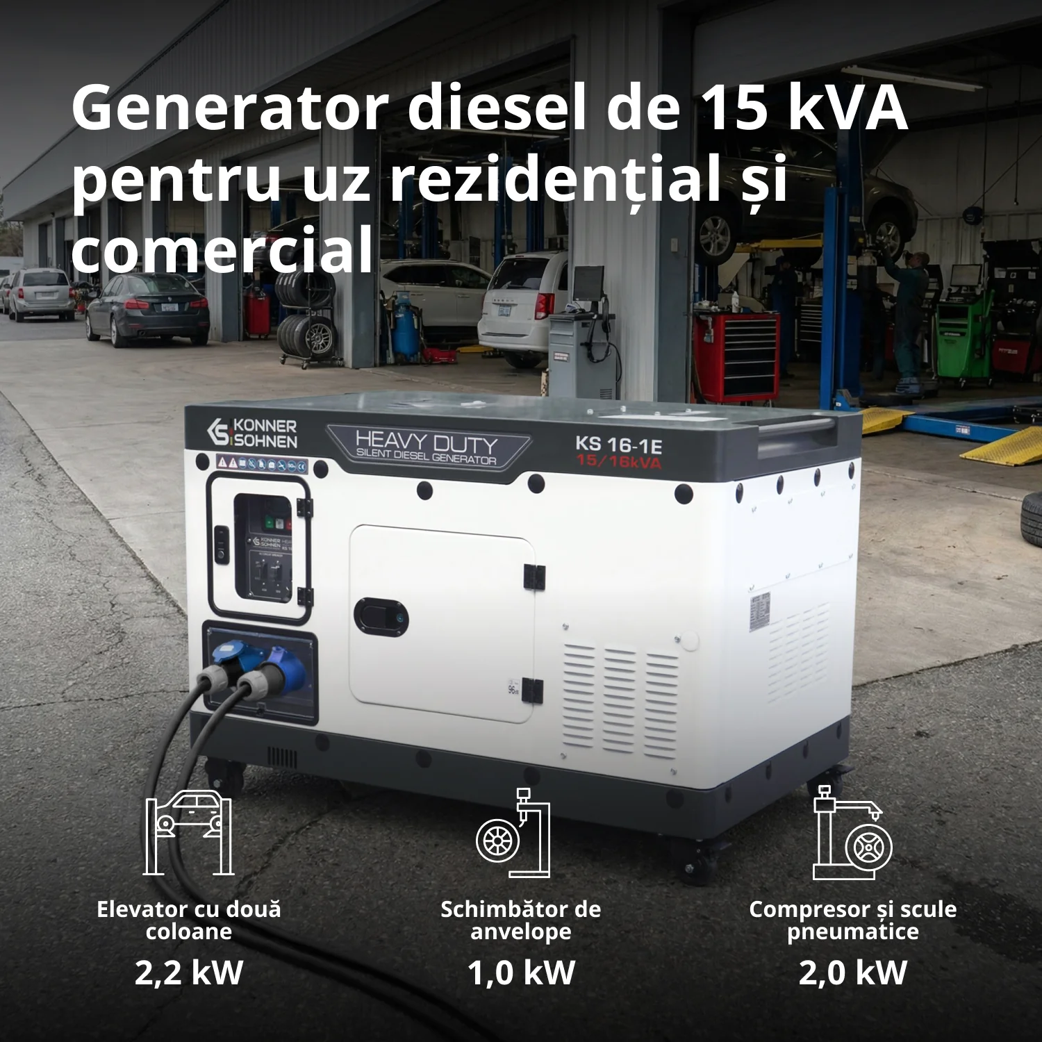 Generator insonorizat diesel Konner & Sohnen KS 16-1E, 16 kVA, monofazat, AVR, pornire electrica [2]