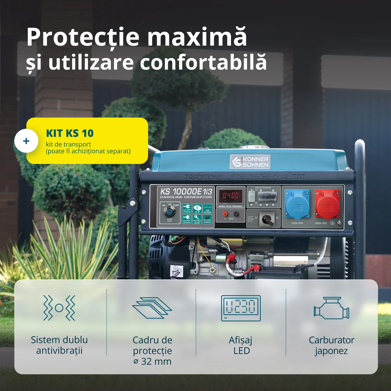 Generator pe benzina Konner & Sohnen KS 10000E 1/3, dual 8 kW, monofazat/trifazat, pornire electrica [9]