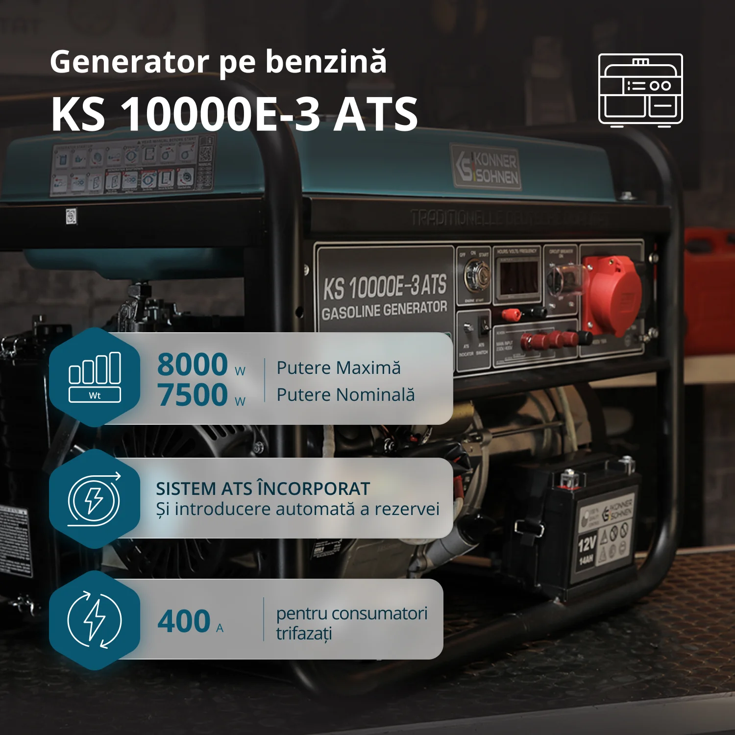 Generator pe benzina Konner & Sohnen KS 10000E-3 ATS, 8 kW, trifazat, pornire electrica, panou ATS integrat [2]