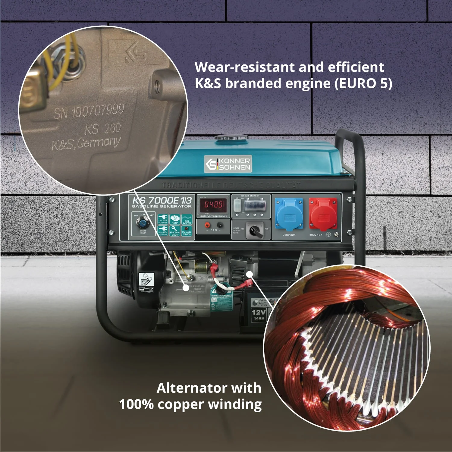 Generator pe benzina Konner & Sohnen KS 7000E 1/3, 5.5 kW, dual (trifazat / monofazat), AVR, pornire electrica [5]