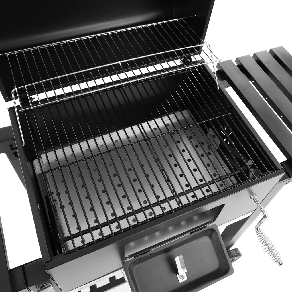 Gratar de gradina, cu carbune HECHT CALIFORNIA, otel, roti transport, 2 rafturi lemn [7]