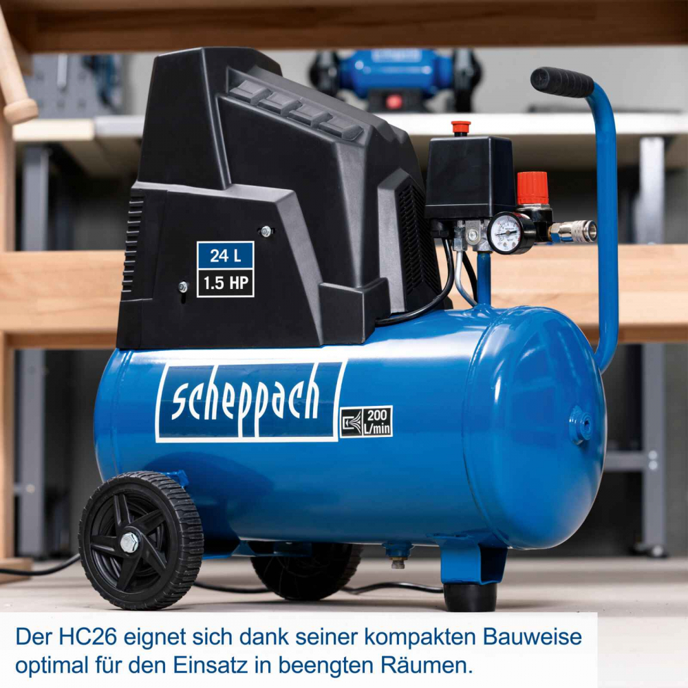 Compresor de aer Scheppach HC 26, 1.5 kW, 2.2 CP, 8 bar, 220 L/min, 24 litri [3]