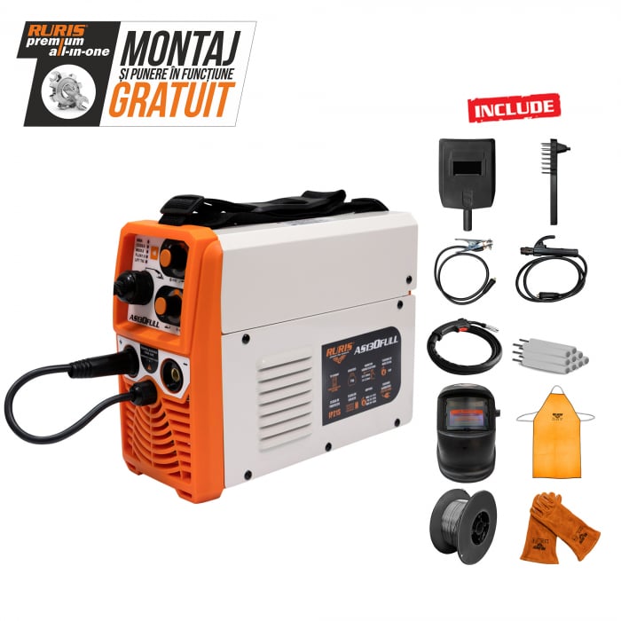 Invertor sudura MIG/MAG, LIFT TIG, MMA Ruris AS130FULL, 130 A, electrozi 1.6-3.2 mm, sarma 0.8-1 mm [2]