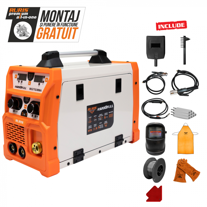 Invertor sudura MIG/MAG, LIFT TIG, MMA Ruris AS200FULL, 200 A, electrozi 2.5-4 mm, sarma 0.8-1 mm [2]