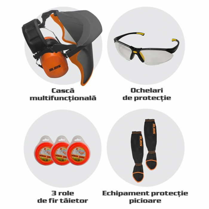 Kit motocoasa Ruris (casca, ochelari, fir, echipament protectie picioare) [2]