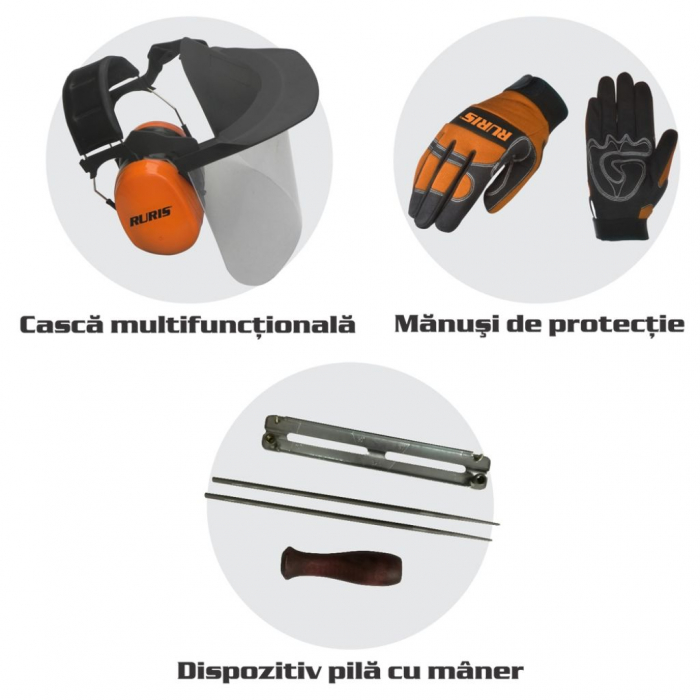 Kit motofierastrau Ruris (casca, manusi, dispozitiv pila cu maner) [2]