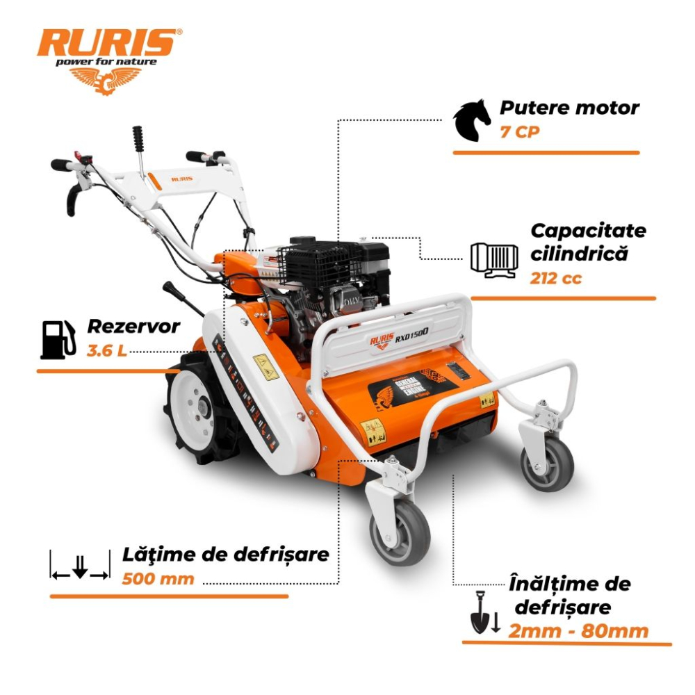 Masina de defrisat Ruris RXD1500, 7 CP, benzina, 2+1 viteze, latime lucru 50 cm [2]