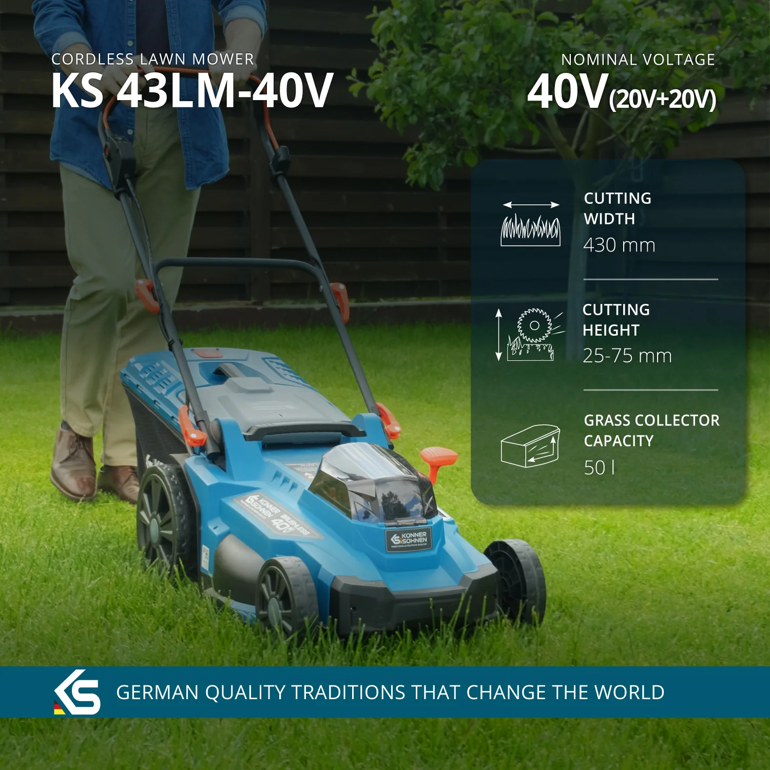 Masina de tuns iarba cu acumulator Konner & Sohnen KS 43LM-40V, 43 cm, cos 50 L - Solo (fara acumulator si incarcator) [2]