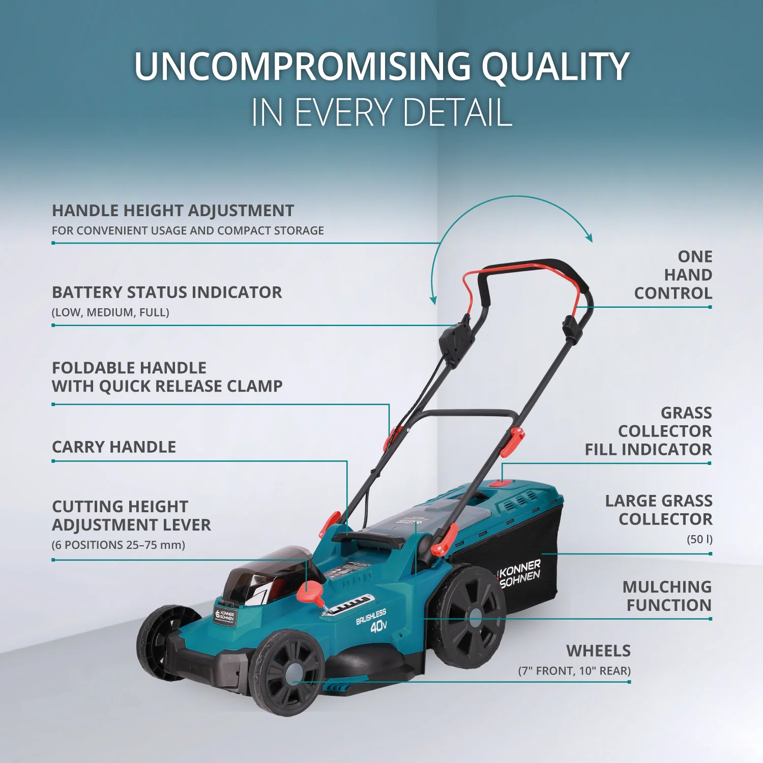 Masina de tuns iarba cu acumulator Konner & Sohnen KS 43LM-40V, 43 cm, cos 50 L - Solo (fara acumulator si incarcator) [4]