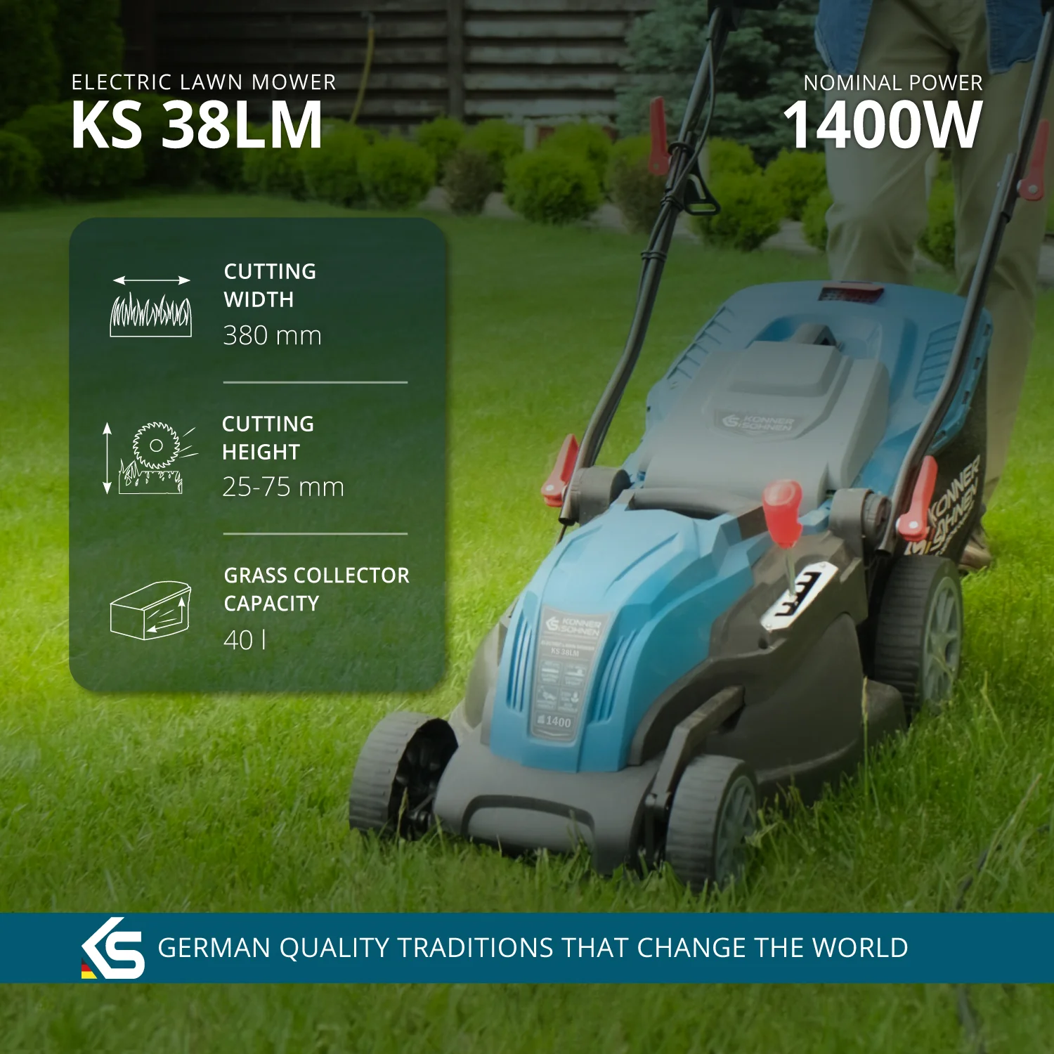Masina de tuns iarba electrica Konner & Sohnen KS 38LM, 1400 W, 38 cm, 40 L [2]