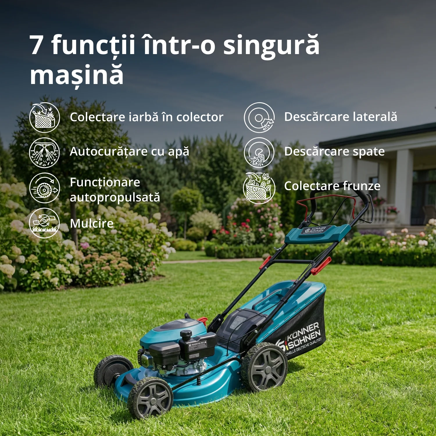 Masina de tuns iarba pe benzina Konner & Sohnen KS 46LMG-SP, 5.2 CP, 46 cm, 65 L, autopropulsata [4]