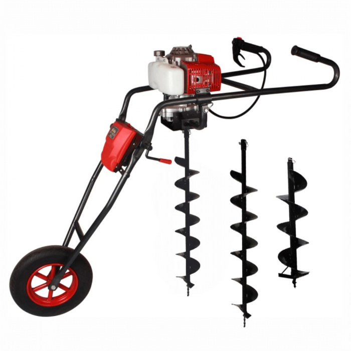 Motoburghiu - Foreza pamant Bisonte BTA-30M-S, 3 CP, benzina, 2 timpi + 3 burghie incluse, roata transport [1]