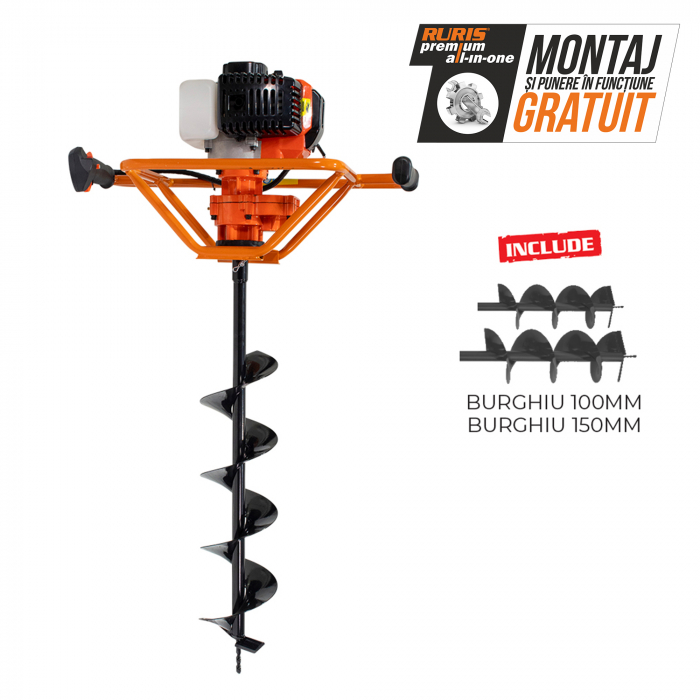 Motoburghiu - Foreza pamant Ruris TT10, 1.7 CP, benzina, 2 timpi + 2 burghie incluse [2]