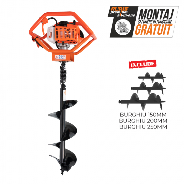 Motoburghiu - Foreza pamant Ruris TT14, 3 CP, benzina, 2 timpi + 3 burghie incluse [2]