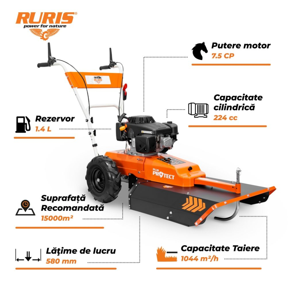Motocositoare profesionala cu functie de mulcire Ruris 999K, 7.5 CP, benzina, latime de taiere 580 mm [2]