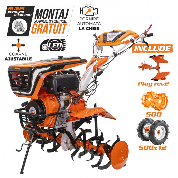 Motocultor Ruris 1001KSD, 11 CP, diesel, 2+1 viteze, pornire electrica + accesorii [1]