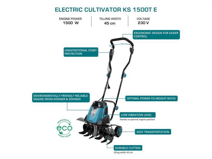 Motosapa electrica Konner & Sohnen KS 1500T E, 1500 W, latime lucru 45 cm [2]