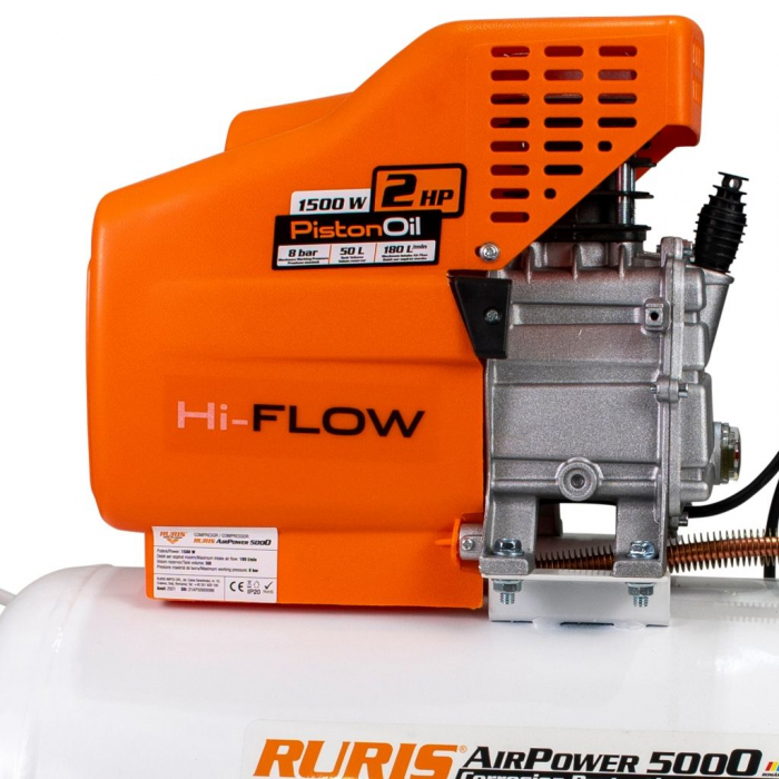 Compresor de aer cu piston Ruris AirPower 5000 Plus, 50 L, 8 bar, 180 L/min, 2 CP, monofazat + Kit accesorii [4]