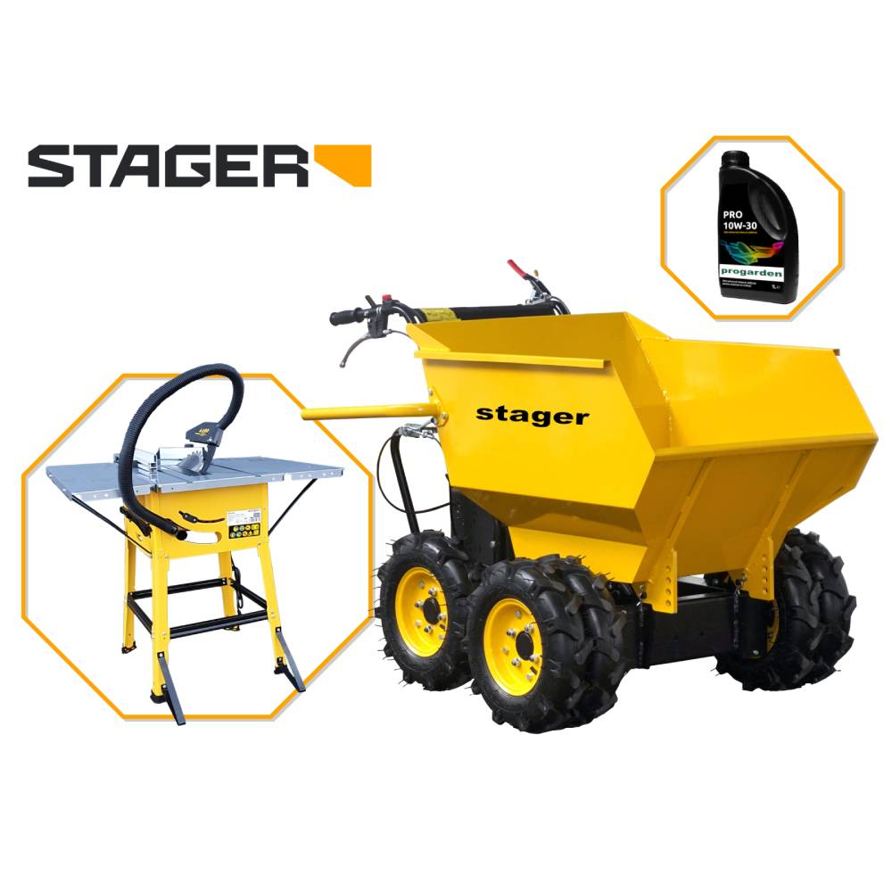 PACHET Roaba cu motor termic Stager RMT500, 6.5 CP, 500 kg, 6 roti + Masa taiere cu ferastrau circular FCM1600, 1600 W, 220V, 250 mm + 1L Ulei motor [1]