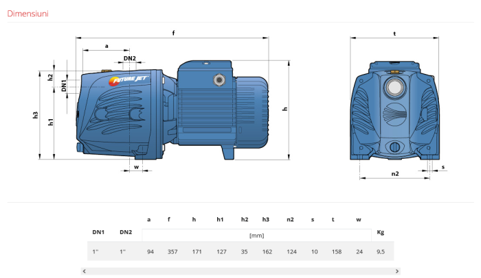 Pompa de suprafata Pedrollo Easypump FUTURE JETm 1 BX, 480 W, 95 L/min, Hmax. 40 m [4]
