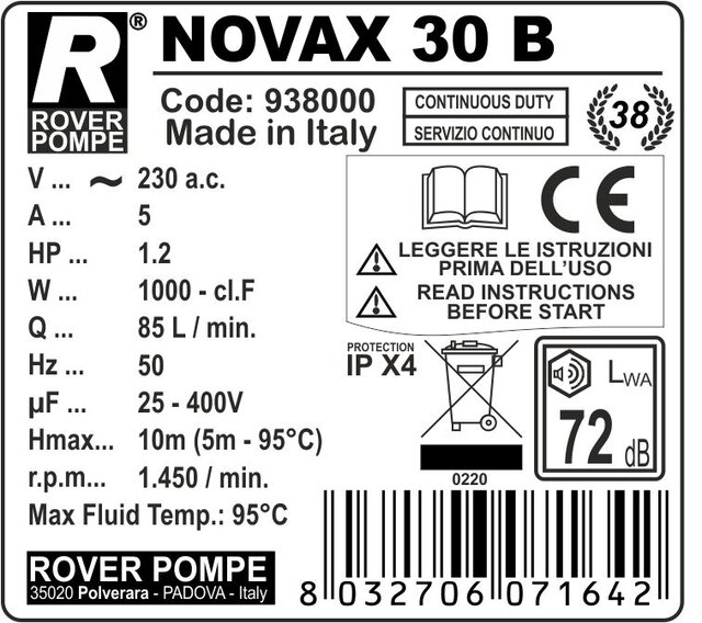 Pompa de transfer lichide fierbinti ROVER NOVAX 30 B, 1000 W, 5000 L/h, max. 95°C [2]