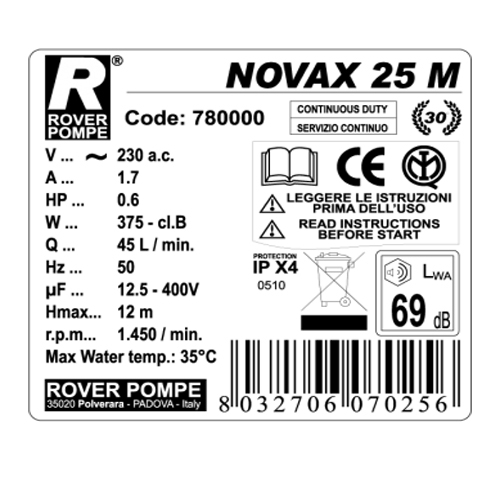 Pompa de transfer lichide ROVER NOVAX 25 M, 420 W, 2400 L/h [2]