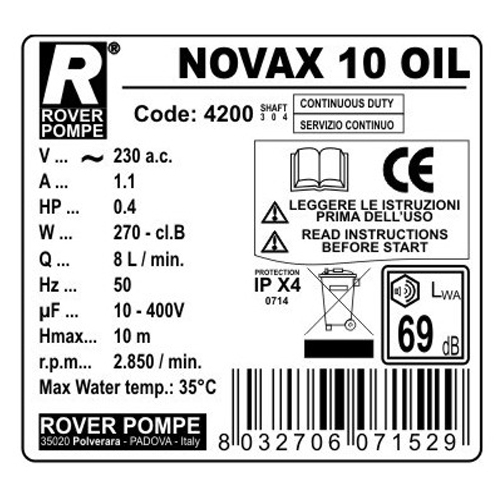 Pompa de transfer ulei vegetal ROVER NOVAX 10 Oil, 320 W, 300-420 L/h [2]
