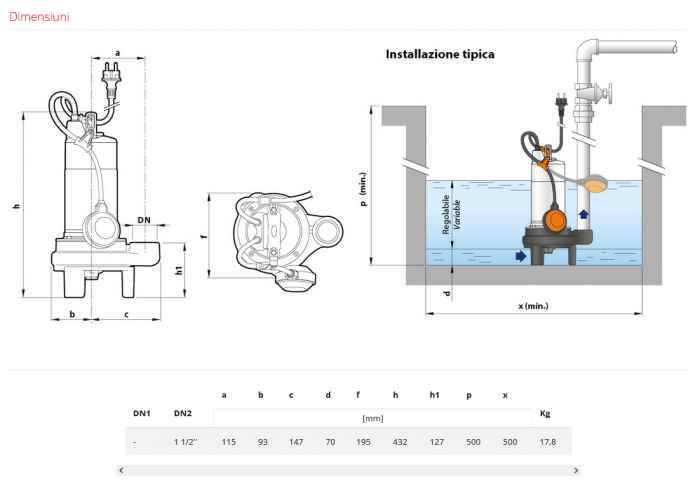 Pompa submersibila cu tocator Pedrollo TRITUS INOX TIGm 1.1, 1100 W, 150 L/min, Hmax. 24 m [3]