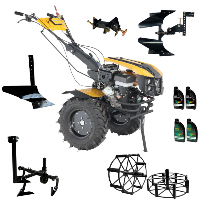 ProGARDEN Pachet Campo 1873 Alpine V2  Motocultor 18CP + Plug bilonat + Plug reversibil + Prasitoare + Adaptor +  2 roti metalice 540x170 + 4L Ulei [1]