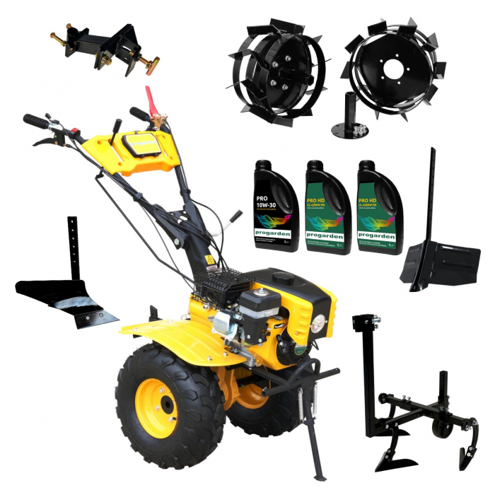 Pachet Motocultor ProGARDEN Campo 873 Alpine, 7 CP + Prasitoare PRS20-45 + Plug arat simplu + Plug bilonat reglabil + Adaptor + Set roti metalice 350x6 + 1L Ulei motor + 2L Ulei transmisie [1]