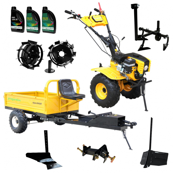 Pachet Motocultor ProGARDEN Campo 873 Alpine, 7 CP + Prasitoare PRS20-45 + Remorca RM500T + Plug arat simplu + Plug bilonat reglabil + Adaptor reglabil + Set roti metalice 350x6 + 1L Ulei motor + 2L Ulei transmisie [1]