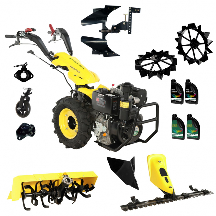 ProGARDEN Pachet Campo U12E Motocultor 12CP + BC120M Bara cosire + 3xPlug + FT90 Freza tractata + 2xRoti metalice RM47 + 2xCuple + 4L Ulei [1]