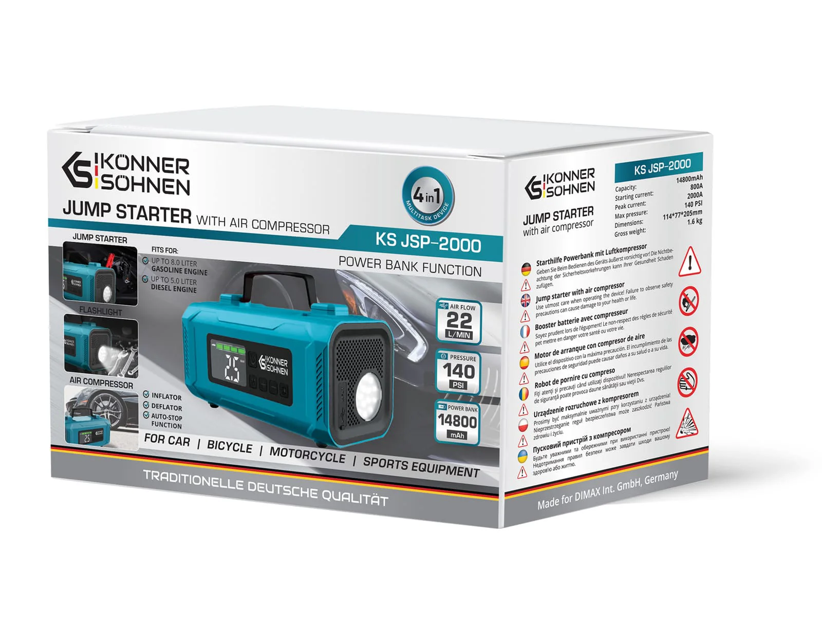 Redresor auto cu compresor Konner & Sohnen KS JSP-2000, baterie 14800 mAh, curent max. 2000 A [8]