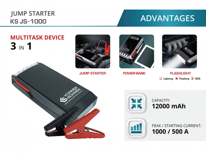Redresor auto Konner & Sohnen KS JS-1000, baterie 12000 mAh, curent max. 1000 A [2]