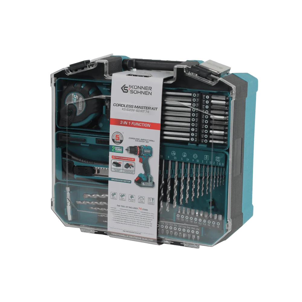 Set Master fara fir Konner & Sohnen KS ID20V-60 KIT 74 - Masina de gaurit si insurubat cu percutie 20 V + Set 74 accesorii [19]