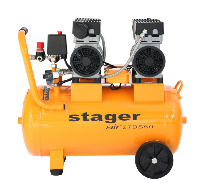 Compresor de aer fara ulei Stager Air 27DS50, 2x0.75 kW, 2 CP, 8 bar, 270 L/min, 50 litri [2]