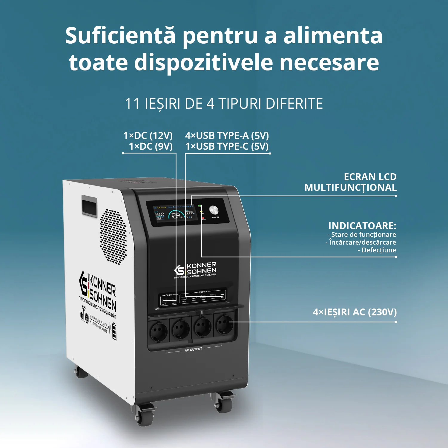 Statie de incarcare Konner & Sohnen KS 3000PS, 3000 W, baterie LiFePO4 125 Ah / 3200 Wh [9]