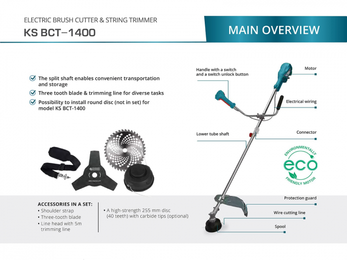 Trimmer de tuns iarba electric KS BCT-1400 [2]
