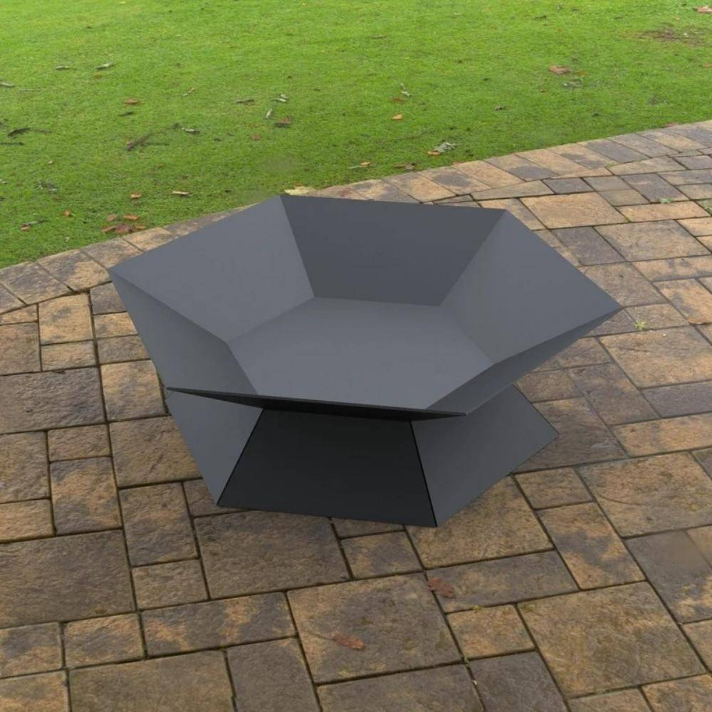 Vatra pentru terasa/gradina, Hexagon Fire Pit KRO-1072, Otel, Negru, diametru 870 mm, grosime 3 mm [5]