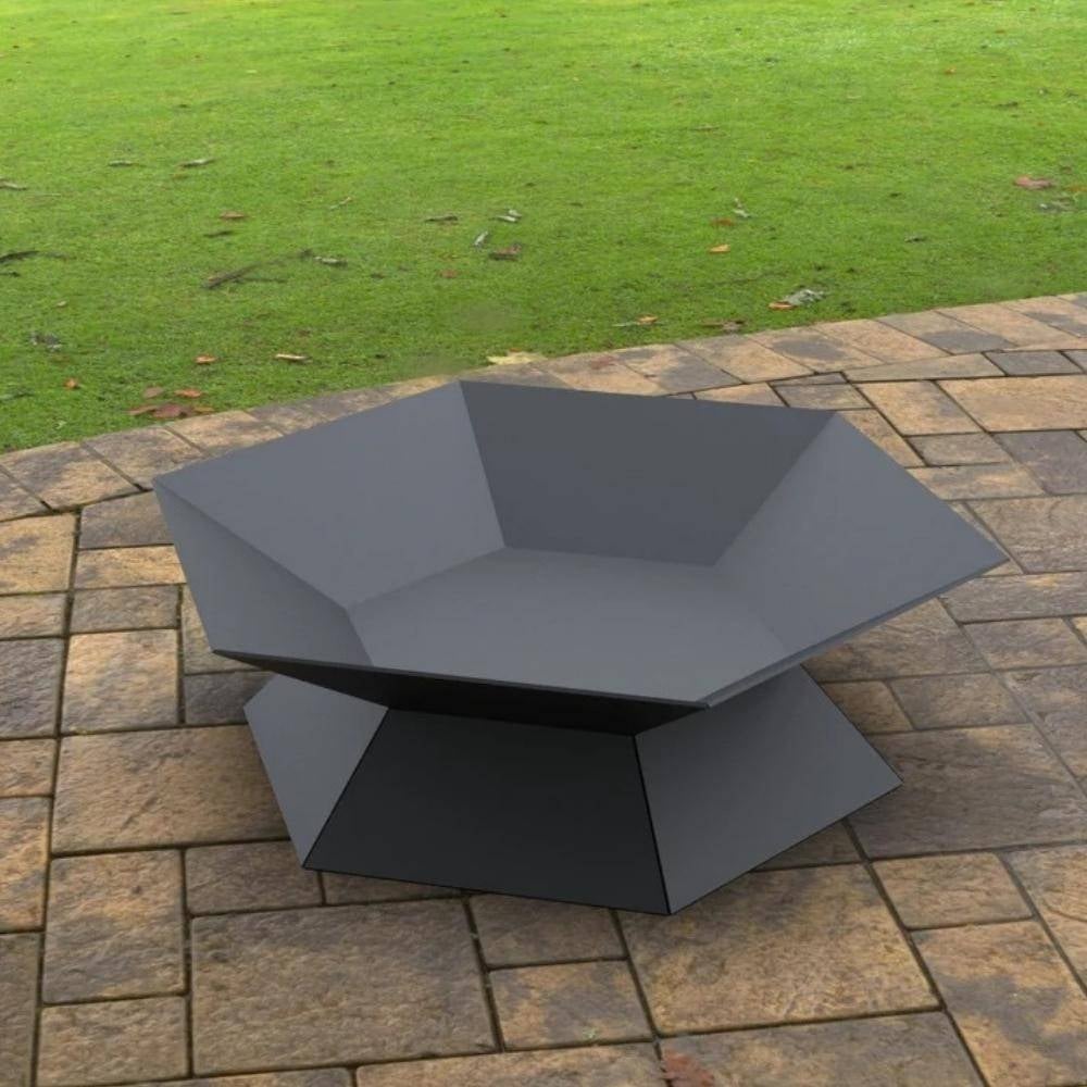 Vatra pentru terasa/gradina, Hexagon Fire Pit KRO-1072, Otel, Negru, diametru 870 mm, grosime 3 mm [3]