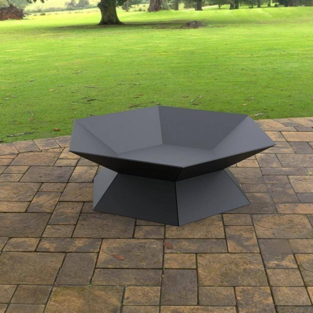 Vatra pentru terasa/gradina, Hexagon Fire Pit KRO-1072, Otel, Negru, diametru 870 mm, grosime 3 mm [6]