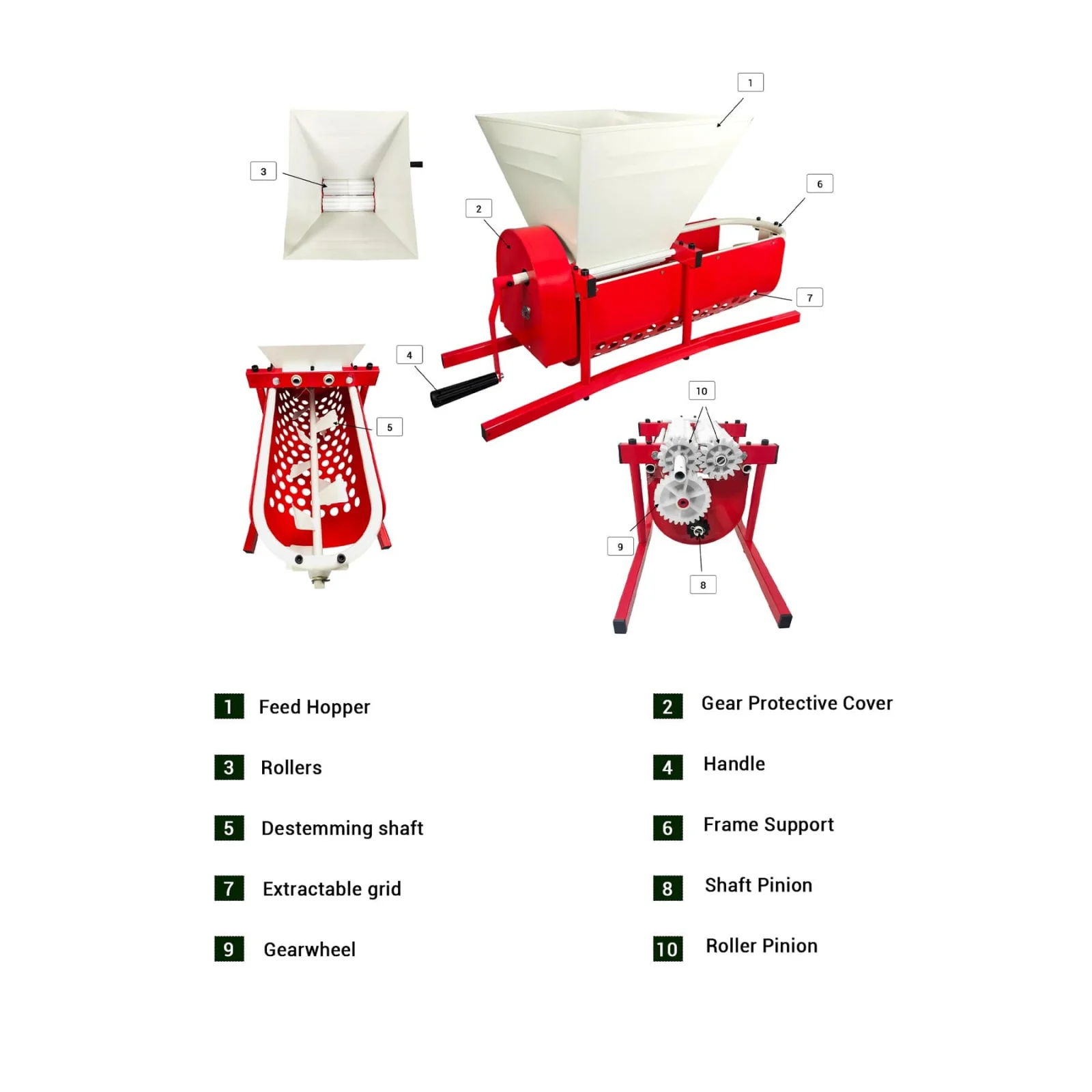 Zdrobitor de struguri cu desciorchinator, manual, TEHNO MS DG07, 300 kg/h [8]