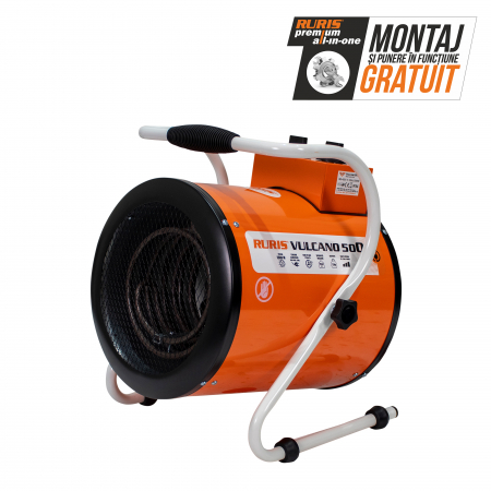 Aeroterma electrica trifazata Ruris Vulcano 500, 5 kW, debit aer 411 mc/h, suprafata incalzita 48 mp [1]