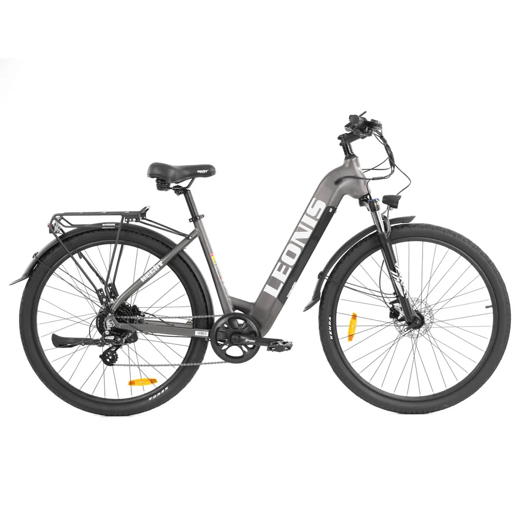 Biciclete electrice - Bicicleta electrica HECHT LEONIS GREY, 250 W, 36V, 14.5Ah, 8 viteze, cadru aluminiu 700C 29", roti 28" KENDA, viteza maxima 25 km/h, autonomie 50 km