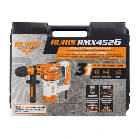 Ciocan rotopercutor SDS-Plus Ruris RMX4526, 1050 W, 4.5 J, 4200 bpm, 3 functii [7]