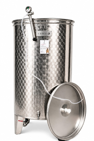 Vinificatie & Distilare - Cisterna inox cu capac flotant pneumatic, fund conic, picioare sudate si 2 robineti PREMIUM, 300 L
