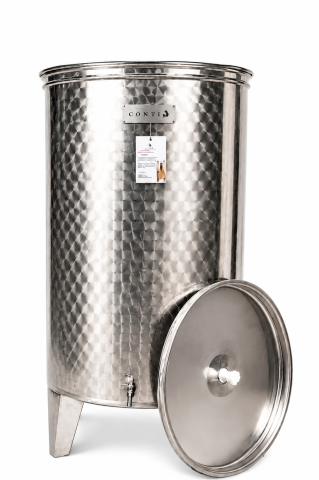 Cisterne inox - Cisterna inox cu capac flotant pneumatic, fund plat, picioare sudate si 1 robinet PREMIUM, 150 L