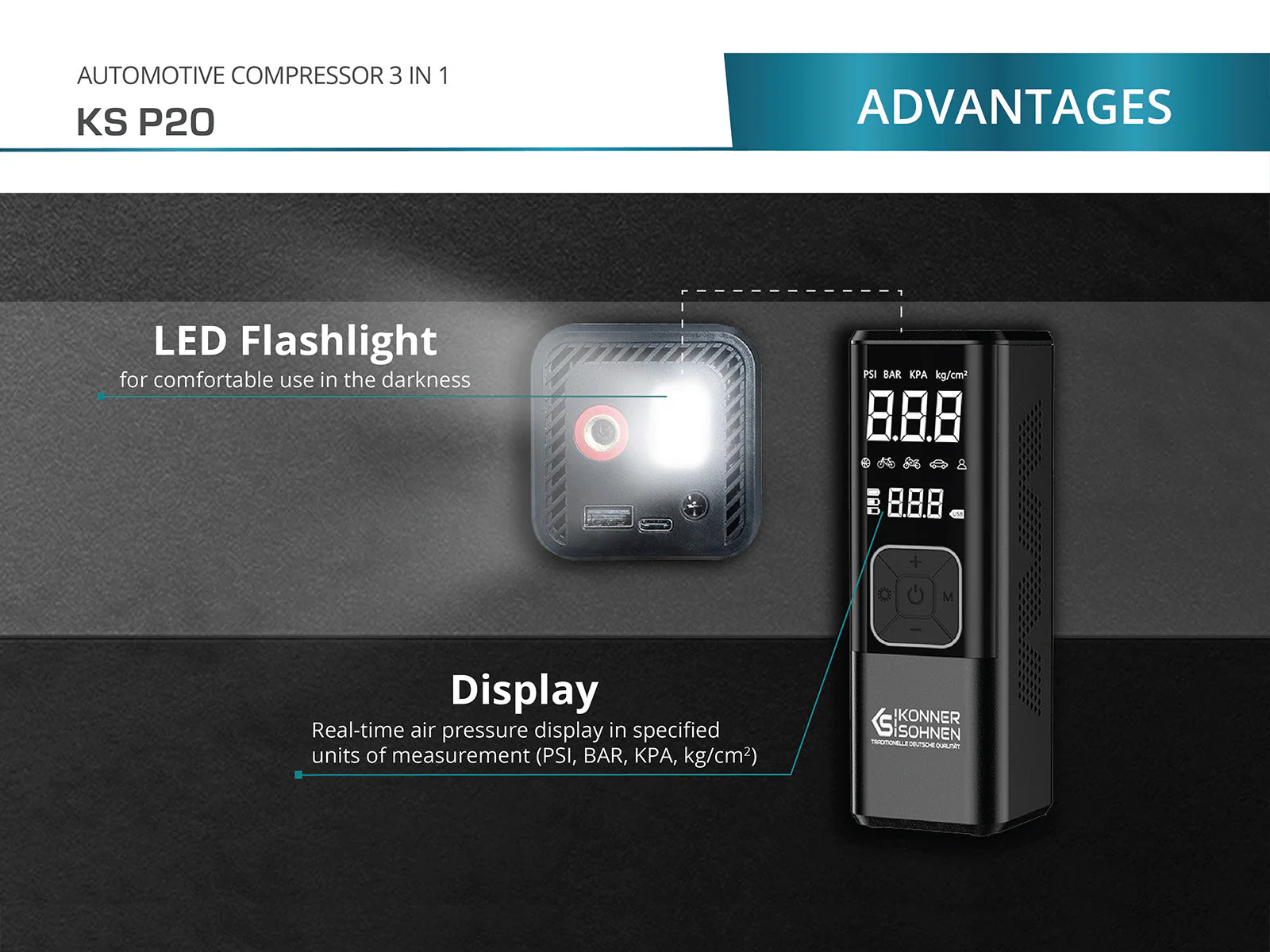 Compresor cu acumulator Konner & Sohnen KS P20, baterie 6000 mAh, max. 150 psi, 23 l/min [5]